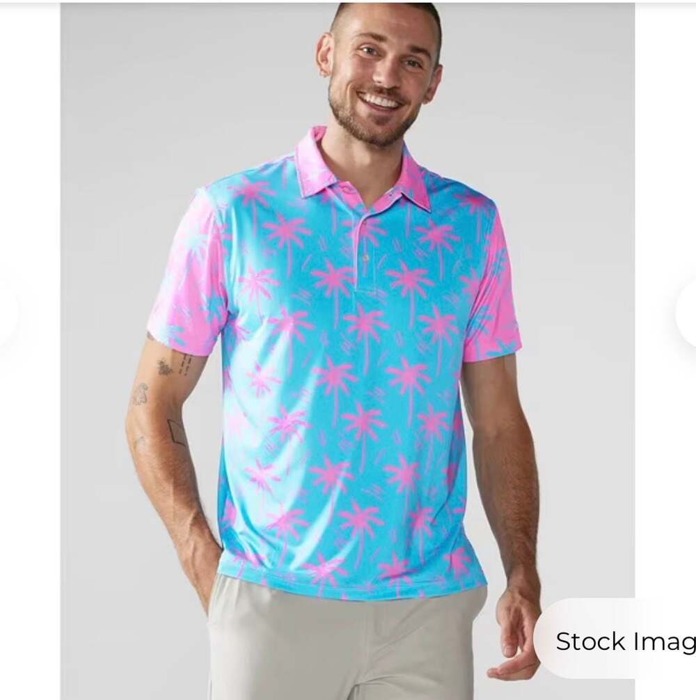 Chubbies 'The Electric Slide' Performance Polo Shirt Palm Trees M